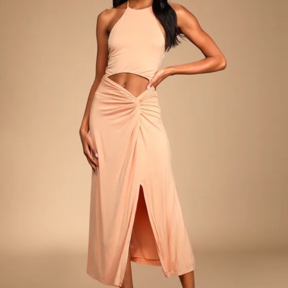 Peach cut out midi lulus dress